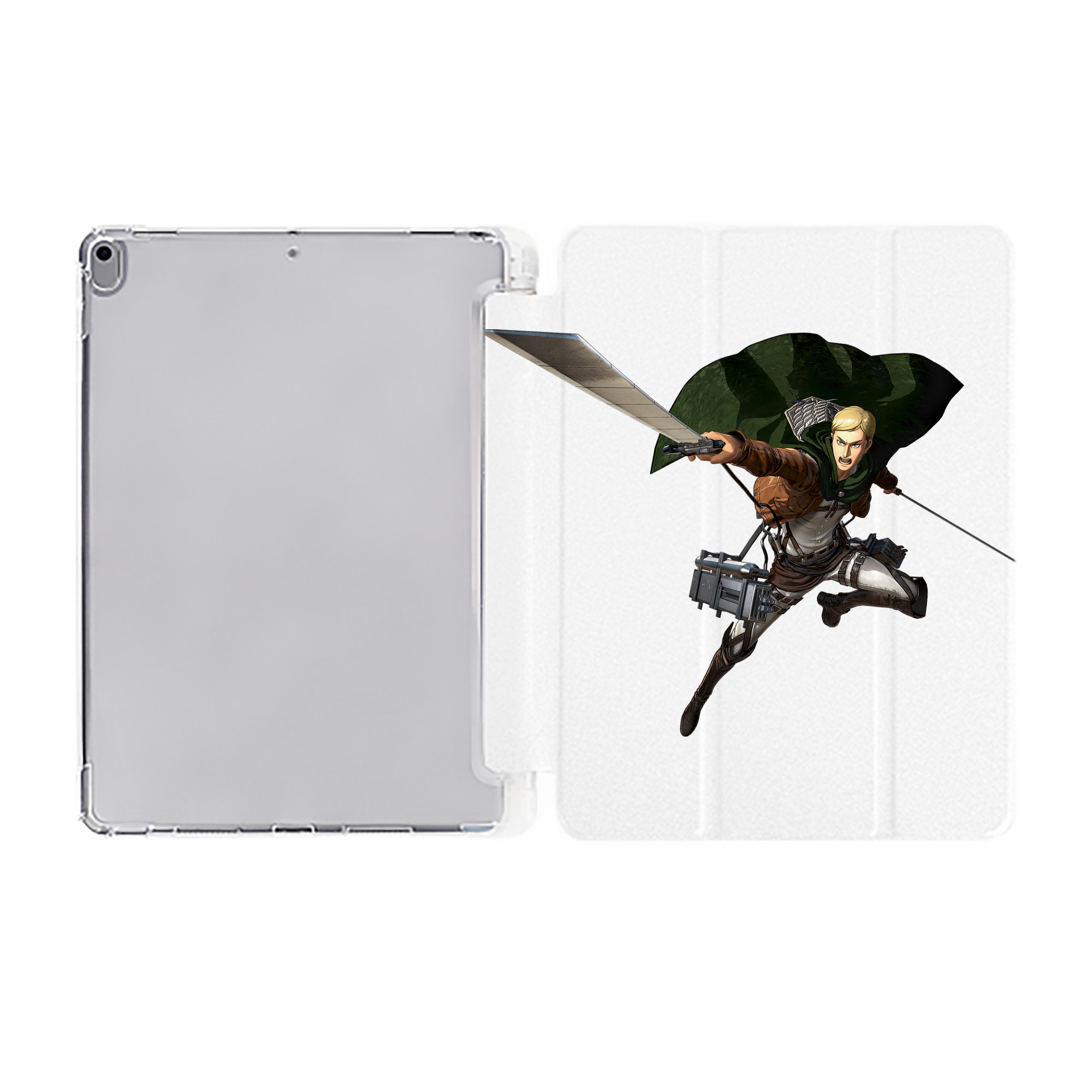 （画像用） 進撃の巨人 エルヴィン・スミス Attack on Titan Erwin Smith IPad ケース ペン収納付き 三つ折りスタンド PUレザー×シリコン 対応機種9.5/10.5/10.9インチ